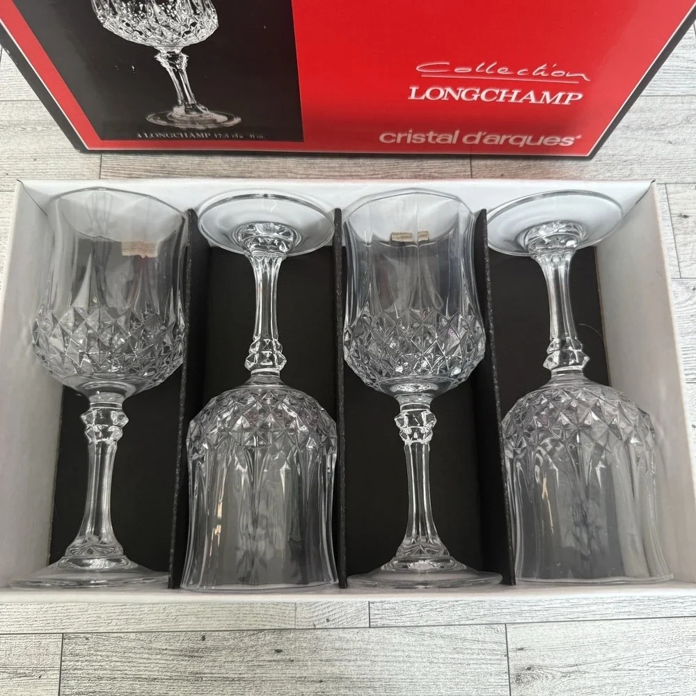 Cristal d'Arques Longchamp Crystal Wine 6oz Set of 4‎ With Box Made In France